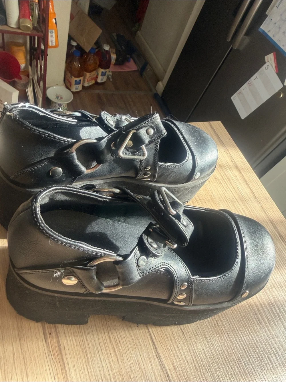 Black Platform Mary Jane Shoes with Buckle Straps